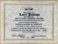 Larry’s Heating and Air Conditioning Diploma.