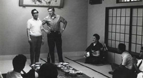 In 1969, Larry toured Japan with Dai Vernon. Here he is with Hideo Kato, who acted as their interpreter. Mr. Kato went on to write Larry JenningsNo Card Magic Nyuumon (Larry Jenningss Card Technique)